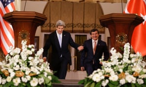 US secretary of state John Kerry, enters a news conference with Turkish foreign minister Ahmet Davutoglu in Ankara.