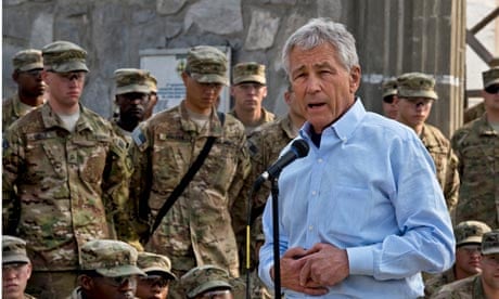 Chuck Hagel speaking to US forces