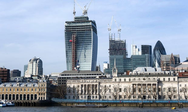 The skyline of the City of London, including the 'walkie talkie' building under construction