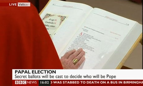 Cardinals swear an oath of secrecy before the papal conclave on 12 March 2013.