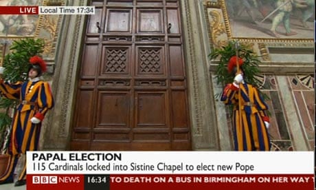 The doors to the Sistine Chapel are closed as cardinals begin their conclave.