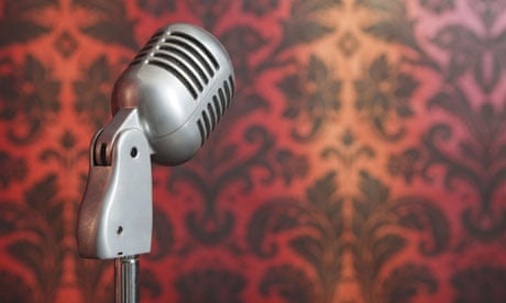vintage metal microphone on a stand 