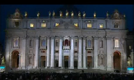 St Peter's Basilica on the evening of 12 March 2013 as people wait for cardinals to choose new pope