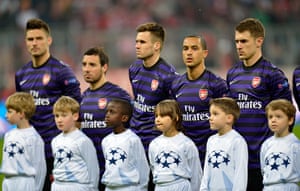 Arsenal v Bayern: Arsenal's team stand for the national anthem