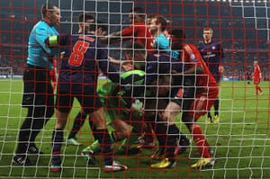Arsenal v Bayern: An untidy scrummage at the Arsenal v Bayern Munich game