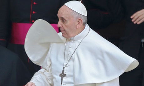 Newly elected Pope Francis I cape blows in the wind