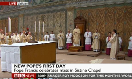 Pope Francis celebrates mass at the Sistine Chapel on 14 March 2013.