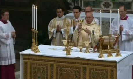 Pope Francis celebrates mass at the Sistine Chapel on 14 March 2013.