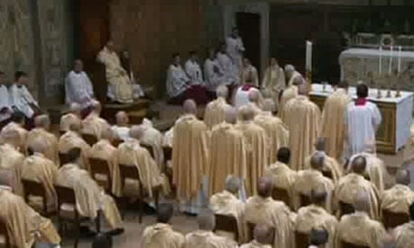 Cardinals receive communion during the pope's mass at the Sistine Chapel, 14 March 2013.