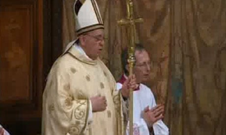 Pope Francis leads mass at the Sistine Chapel, 14 March 2013.