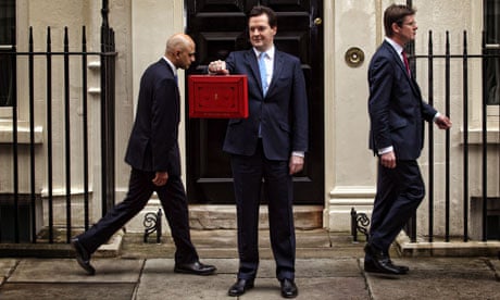 George Osborne with budget box, 11 Downing Street 20/3/13