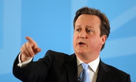 David Cameron delivers a speech on immigration at in Ipswich, eastern England on March 25, 2013.