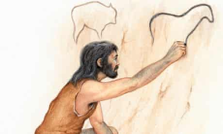 A Homo sapien drawing on a cave wall