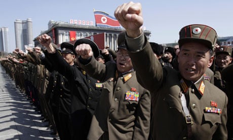 North Korean army officers during a rally in the main square in Pyongyang