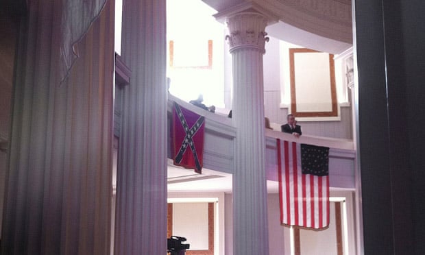 A Confederate flag is seen on display at the old Capitol in Raleigh, North Carolina