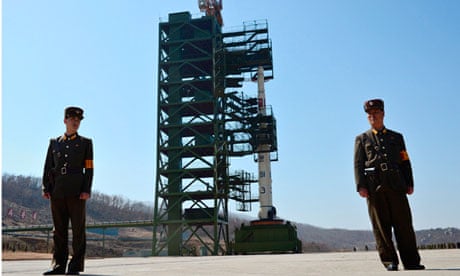 North Korean soldier guard Unha-3 rocket