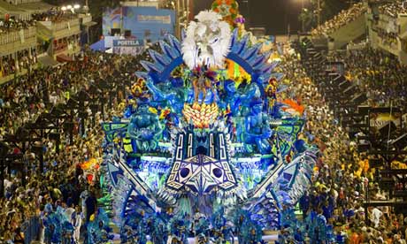 Revelers of Portela samba school perform
