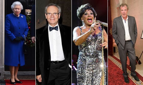 The Queen, Jeffrey Archer, Dame Shirley Bassey and Jeremy Clarkson