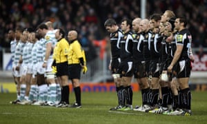 Rugby Union players from both the Exeter Chiefs and London Irish observe a minute's silence in memory of former Prime Minister Margaret Thatcher at the Sandy Park in Exeter, England.
