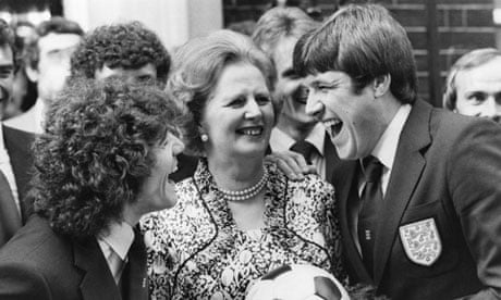 Margaret Thatcher with Kevin Keegan and Emlyn Hughes before the 1980 European Championship