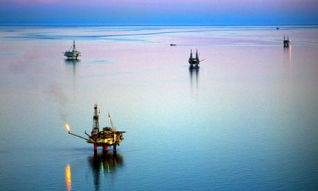 Offshore oil and gas production in the Cook Inlet Oilfield of Alaska.
