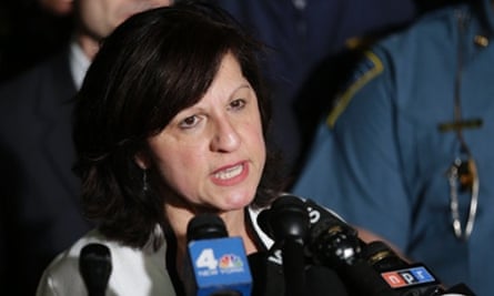 US attorney Carmen Ortiz speaks during a news conference after the arrest of a suspect of the Boston Marathon bombings in Watertown, Massachusetts.