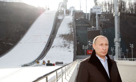 Vladimir Putin visits the 'RusSki Gorki' Jumping Centte at the Krasnaya Polyana resort near Sochi