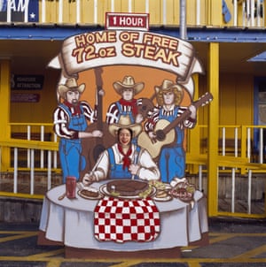 A roadside sign for the Big Texan Diner, Amarillo, texas