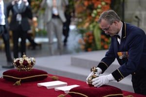 Netherlands inauguration: The regalia of state are placed on the credence table 