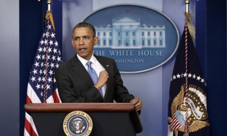 Barack Obama prepares to speak during a press conference in the briefing room of the White House on 30 April.