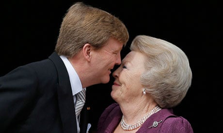 Dutch King Willem-Alexander kisses his mother Princess Beatrix