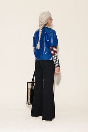 All Ages: blue patent jacket black trousers tote bag