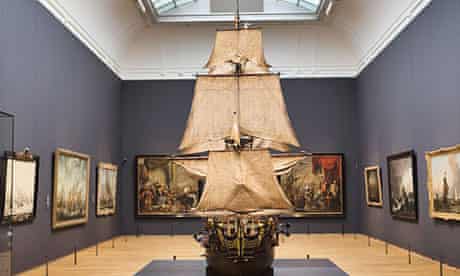 Model of 74-gun Dutch battleship William Rex displayed in 17th century gallery of the Rijksmuseum