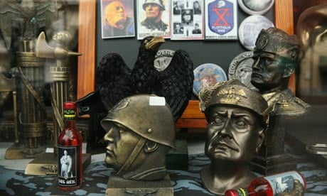 Fascist souvenirs in a souvenir shop in Predappio, Italy.