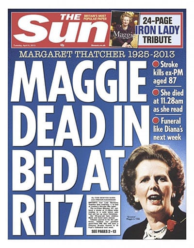 Margaret Thatcher S Death On Newspaper Front Pages In Pictures Politics The Guardian