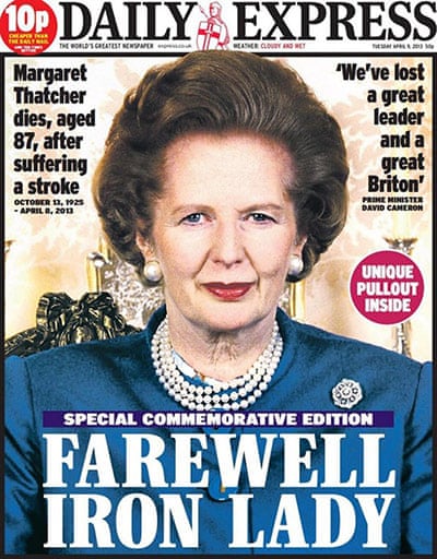 Margaret Thatcher S Death On Newspaper Front Pages In Pictures Politics The Guardian