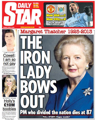 Margaret Thatcher S Death On Newspaper Front Pages In Pictures Politics The Guardian