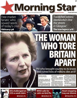 Margaret Thatcher S Death On Newspaper Front Pages In Pictures Politics The Guardian