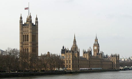 Union flag flies at half-mast over Houses of Parliament after announcement of Lady Thatcher's death