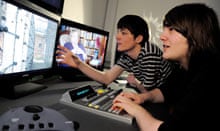 Robin Pepper (back) and Ian Orwin (front) edit the film