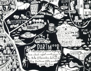 Close-up of Dartmoor map by Caroline Harper