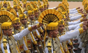 Members of the Central Industrial Security Force (CISF) march during a ceremonial parade of some 697 Sub Inspectors / Executives at the National Industrial Security Academy (NISA) in Hyderabad, India. Apparently the Home Ministry's CISF is responsible for security services at ports and other transportation facilities, as well as vital industrial units including atomic power plants, aerospace installations, and defence production factories across India.