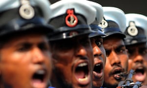 Sri Lankan Navy soldiers march during a Victory Day parade rehearsal in Colombo. Sri Lanka celebrates War Heroes month with a military parade scheduled for May 18. The parade celebrates the fourth anniversary of the military defeat of the Tamil Tiger rebels in May 2009.