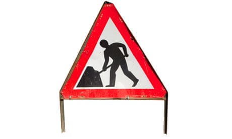 British roadworks sign, isolated on a white background.