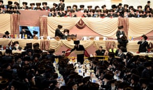 Jewish Wedding: Jews of the Belz Hasidic Dynasty have dinner during the wedding ceremony