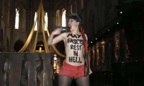 Femen feminist activist in Notre Dame, Paris