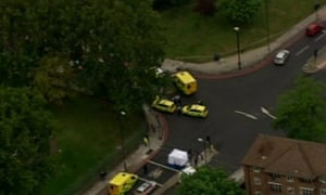 A screengrab of an incident in Woolwich, London, where that has left one person dead and two injured. Follow events in our liveblog.