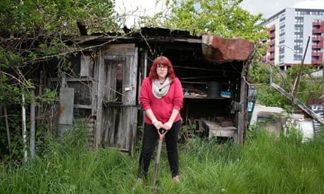 Sara Jane Trebar on her threatened allotment at Farm Terrace in Watford