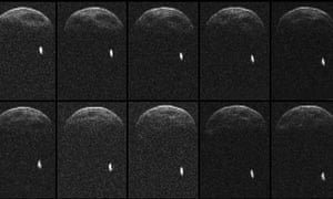 Can you spot the difference? Its all in the positioning in this NASA image showing a sequence of radar images of asteroid 1998 QE2  when the asteroid was about 3.75 million miles (6 million kilometers) from Earth. 