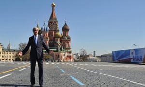 US Secretary of State John Kerry poses in front of St. Basil's cathedral during his visit to Moscow for talks with Vladimir Putin.